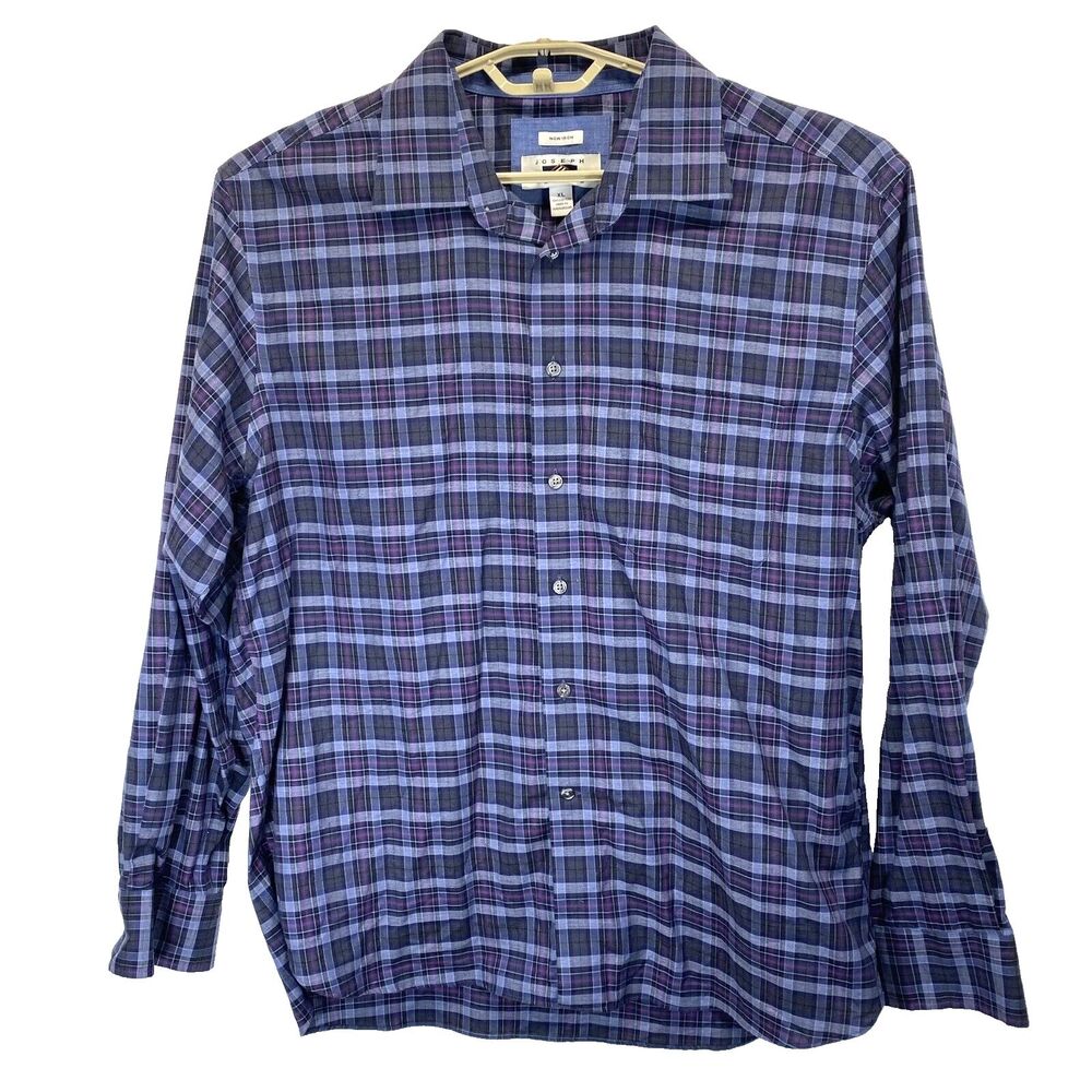 Joseph Abboud Men's 2XL XXL Cotton Dress Shirt Non-Iron Purple Plaid